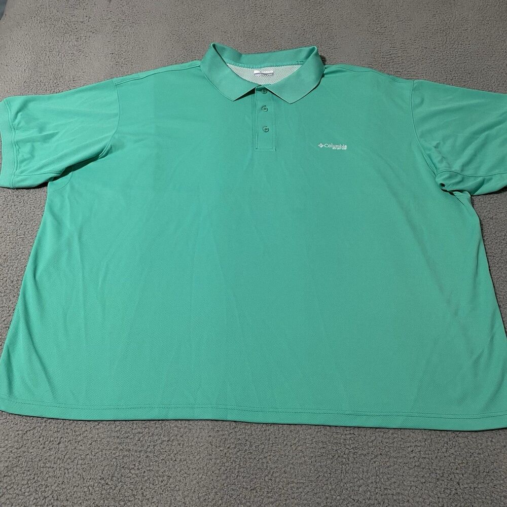 Columbia PFG Polo Shirt Men 6X Big Green Teal Vented Fishing Outdoor Performance